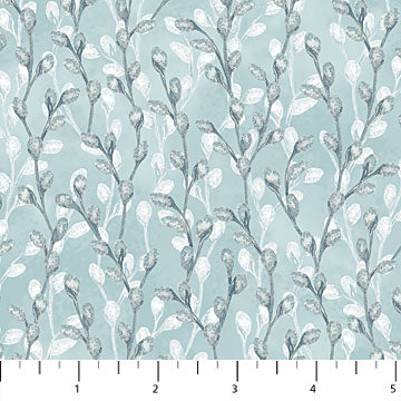 Feathered Nest Pussy Willow Branches Tonal Light Blue Northcott Fabrics Cotton Fabric