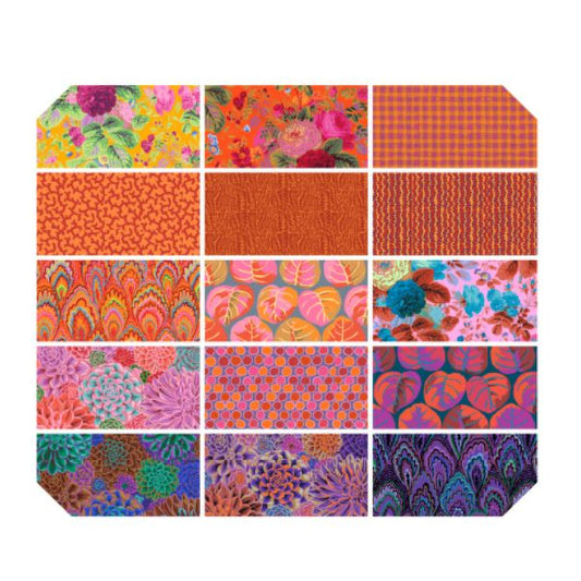 February 2025 Warm Fat Quarter Bundle 18"x21" 15 pcs Kaffe Fassett Collective Free Spirit Cotton Fabric FS-FB4FQGP.WARMFEB25