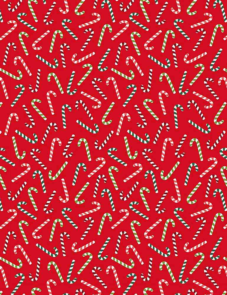 Feeling Festive Christmas Gnomes Candy Canes Mini Tossed Red Gail Cadden Timeless Treasures Cotton Fabric