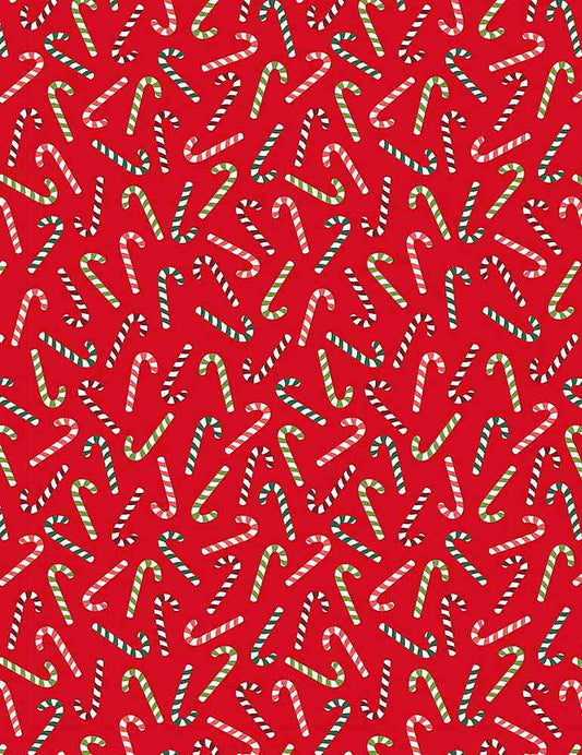 Feeling Festive Christmas Gnomes Candy Canes Mini Tossed Red Gail Cadden Timeless Treasures Cotton Fabric