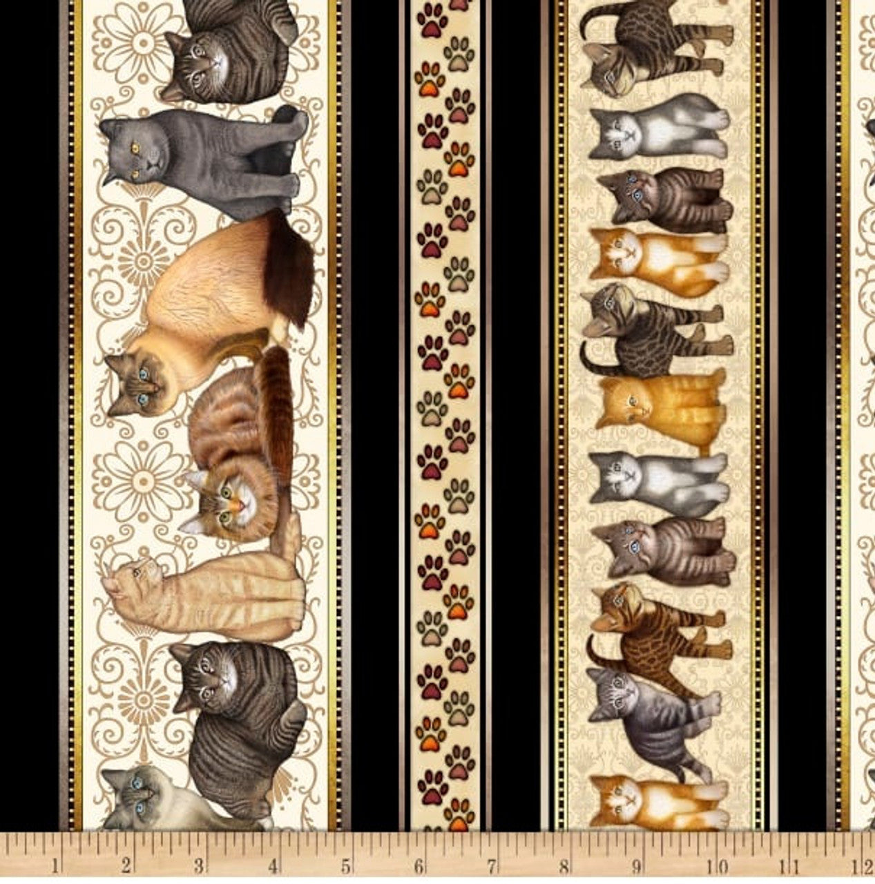 Felicity Cat Stripes Cream Quilting Treasures Cotton Fabric