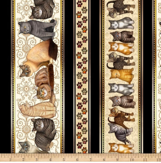 Felicity Cat Stripes Cream Quilting Treasures Cotton Fabric