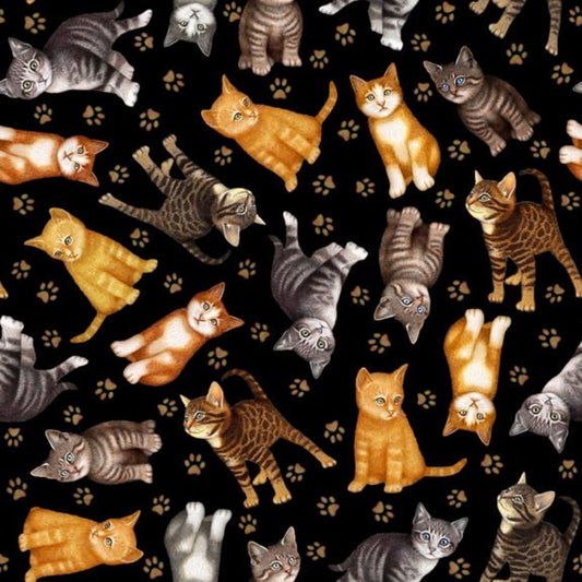 Felicity Kitten Toss Black Quilting Treasures Cotton Fabric