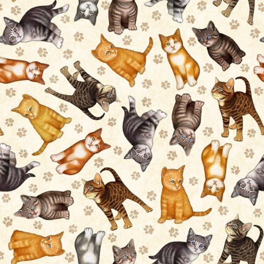 Felicity Kitten Toss Cream Quilting Treasures Cotton Fabric