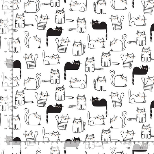 Feline Good! Cats Nap Time Allover White Timeless Treasures Cotton Fabric TT-CAT-CD2571  WHITE