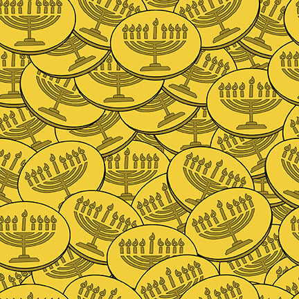 Festival of Light Gelt Gold Coins Athena Art Studios Henry Glass Cotton Fabric HG-9573-44