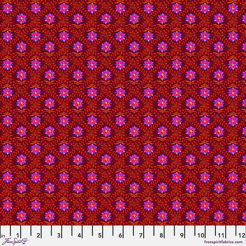 Festival Diamonds Red Odile Bailloeul Free Spirit Cotton 60s Fabric FS-PWOB122.RED