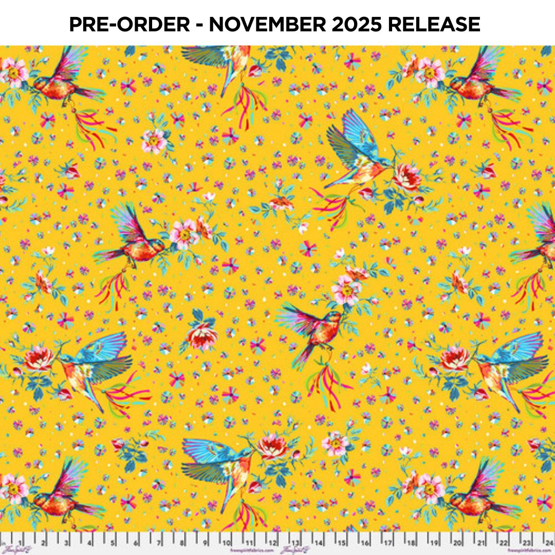 PRE-ORDER | NOV 2025 | Festival Flight Yellow Odile Bailloeul Free Spirit Cotton 60s Fabric FS-PWOB118.YELLOW