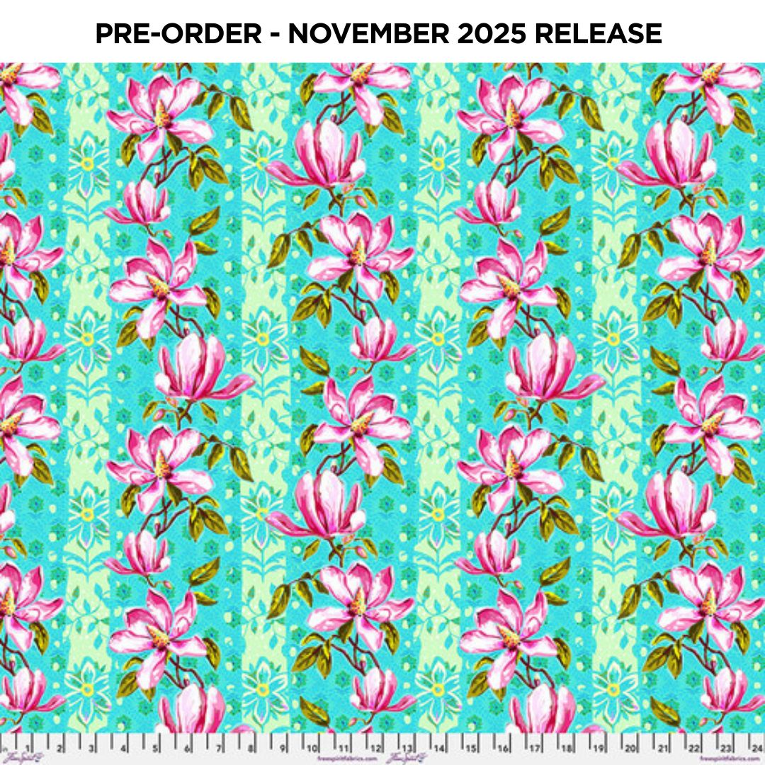 PRE-ORDER | NOV 2025 | Festival Magnolias Blue Odile Bailloeul Free Spirit Cotton 60s Fabric FS-PWOB119.BLUE