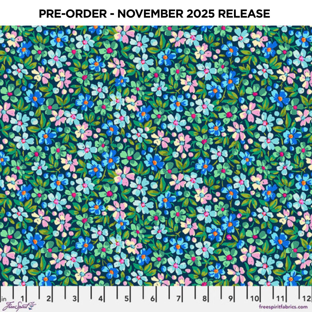 PRE-ORDER | NOV 2025 | Festival Myosotis Blue Odile Bailloeul Free Spirit Cotton 60s Fabric FS-PWOB123.BLUE