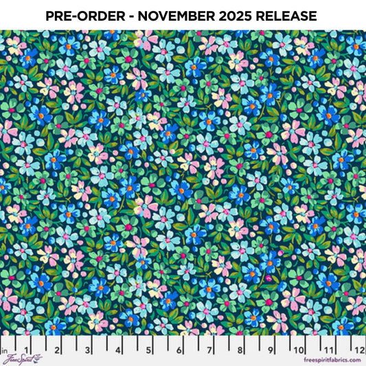PRE-ORDER | NOV 2025 | Festival Myosotis Blue Odile Bailloeul Free Spirit Cotton 60s Fabric FS-PWOB123.BLUE