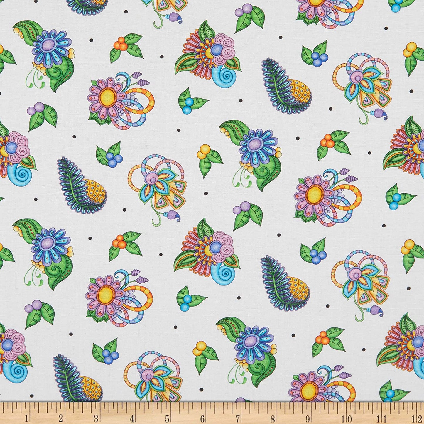 Festival Paisley and Floral Toss White Quilting Treasures Cotton Fabric