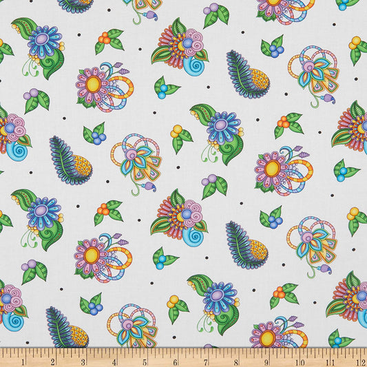Festival Paisley and Floral Toss White Quilting Treasures Cotton Fabric