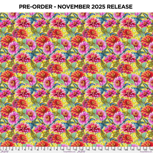 PRE-ORDER | NOV 2025 | Festival SM Zinnias Green Odile Bailloeul Free Spirit Cotton 60s Fabric FS-PWOB121.GREEN