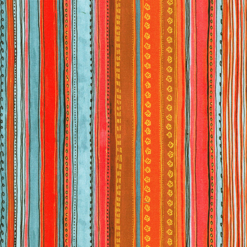 Festive Delight Stripes Cardinal Red Blue Lauren Wan Robert Kaufman Cotton Fabric RK-AVMD-23869-94