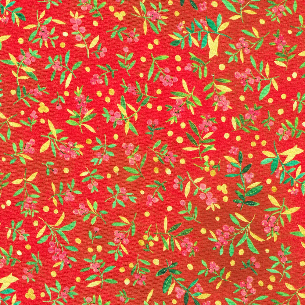 Festive Delight Tossed Flowers Cardinal Red Lauren Wan Robert Kaufman Cotton Fabric RK-AVMD-23868-94