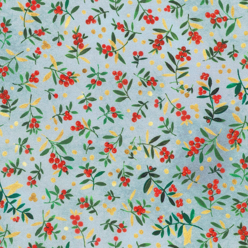 Festive Delight Tossed Flowers Fog Grey Lauren Wan Robert Kaufman Cotton Fabric RK-AVMD-23868-336