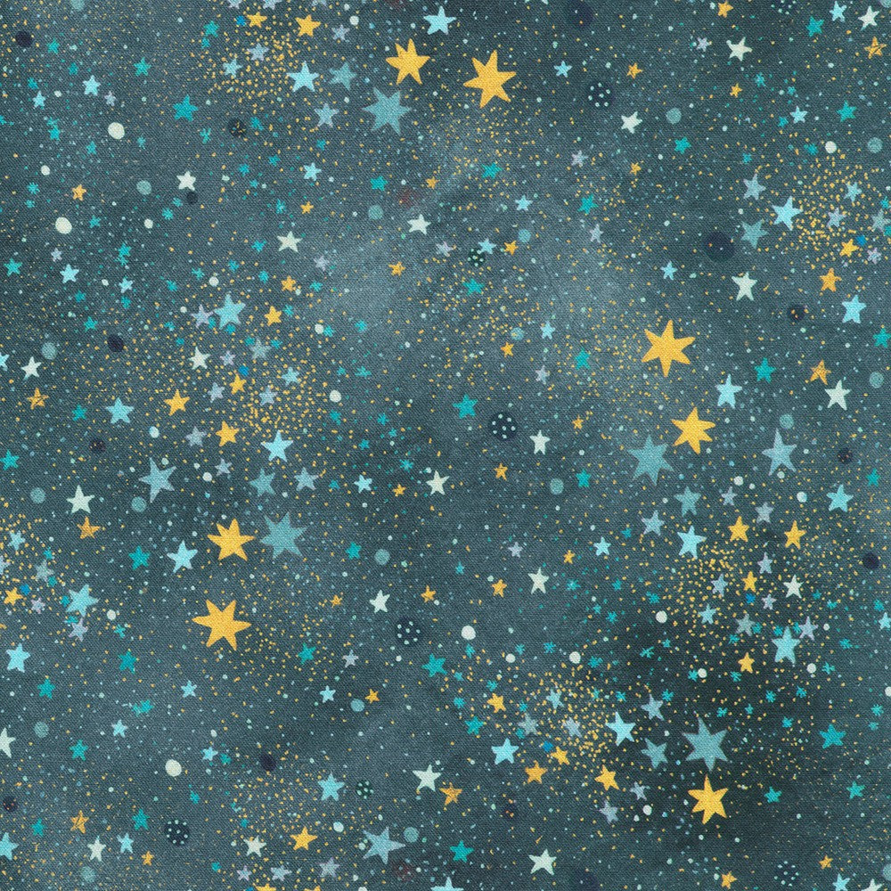 Festive Delight Winter Stars Shadow Blue Lauren Wan Robert Kaufman Cotton Fabric RK-AVMD-23864-223