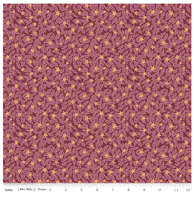 Festive Magic Holly Sparkle A Dark Red Pink Muted Gold Liberty Fabrics Cotton Fabric LF-0166MT75240A