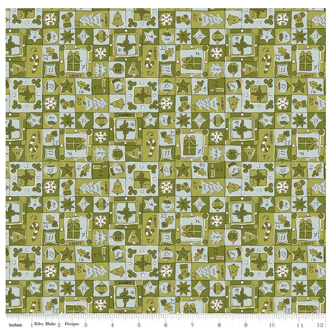 Festive Magic Jolly Countdown B Green Blue Liberty Fabrics Cotton Fabric LF-01667522B