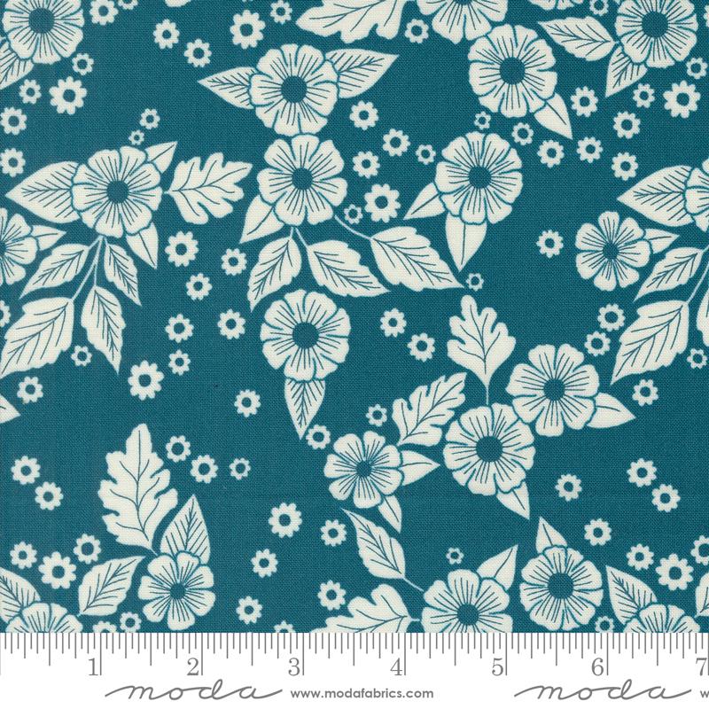 Field Of Flowers Floral Scatter Block Print Peacock Teal Green Katharine Watson Moda Cotton Fabric