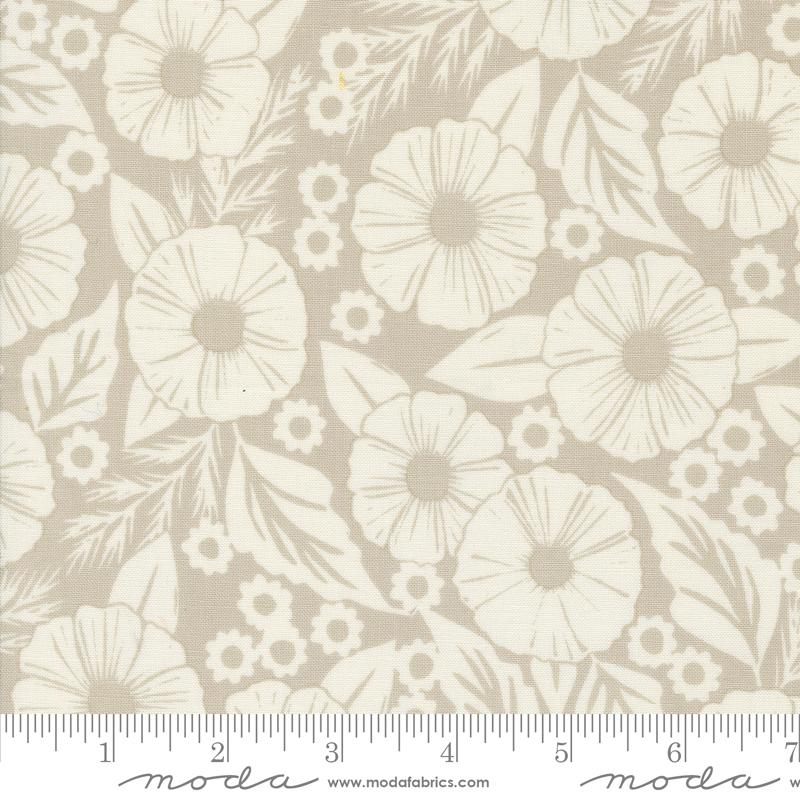 Field Of Flowers Flower Paper Florals Block Print Flax Grey Katharine Watson Moda Cotton Fabric