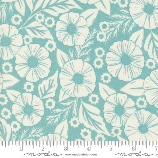 Field Of Flowers Flower Paper Florals Block Print Robins Egg Aqua Blue Katharine Watson Moda Cotton Fabric