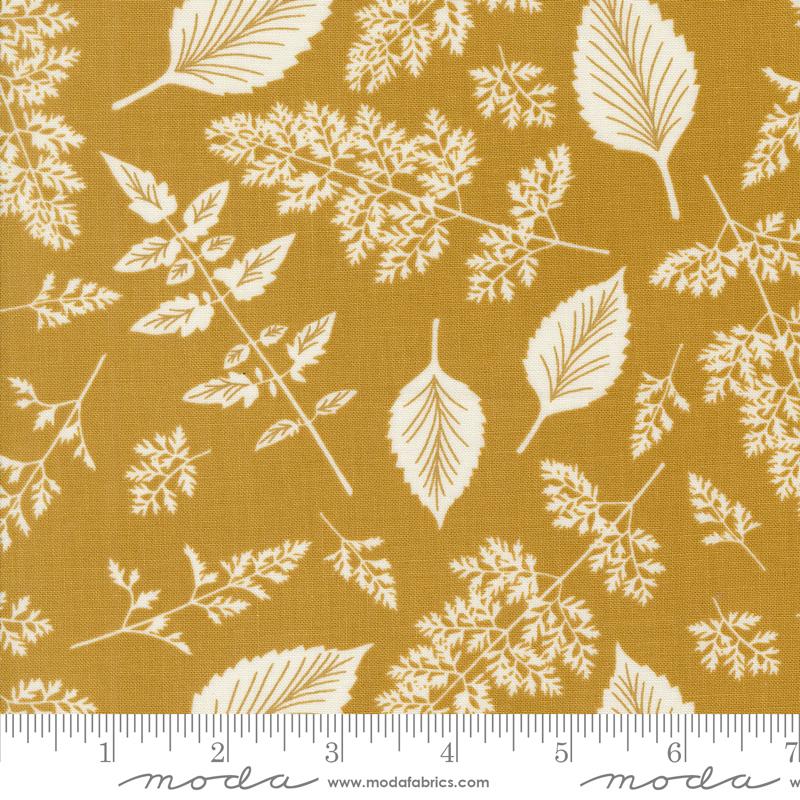 Field Of Flowers Leaf Pattern Blenders Block Print Goldenrod Gold Katharine Watson Moda Cotton Fabric