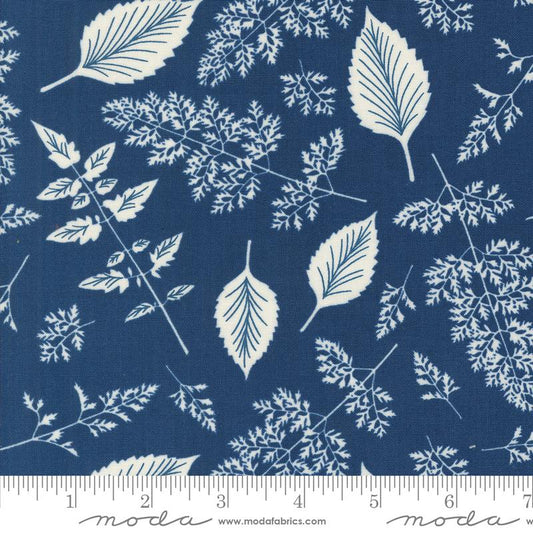 Field Of Flowers Leaf Pattern Blenders Block Print Indigo Dark Blue Katharine Watson Moda Cotton Fabric