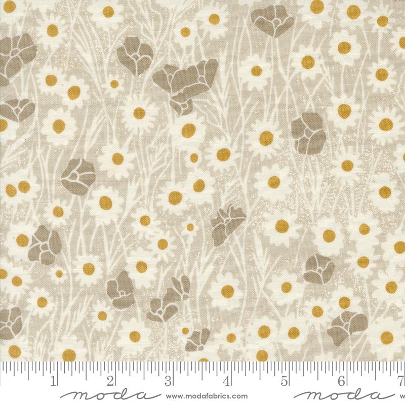 Field Of Flowers Poppy Field Florals Block Print Flax Grey Katharine Watson Moda Cotton Fabric