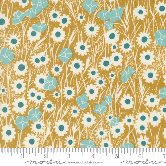 Field Of Flowers Poppy Field Florals Block Print Goldenrod Gold Katharine Watson Moda Cotton Fabric