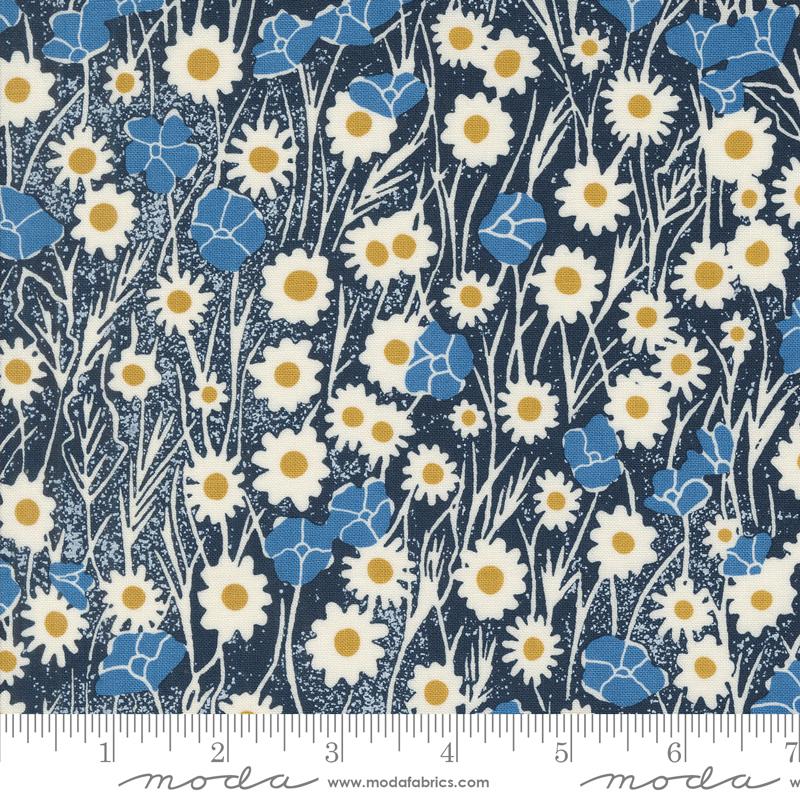 Field Of Flowers Poppy Field Florals Block Print Navy Dark Blue Katharine Watson Moda Cotton Fabric