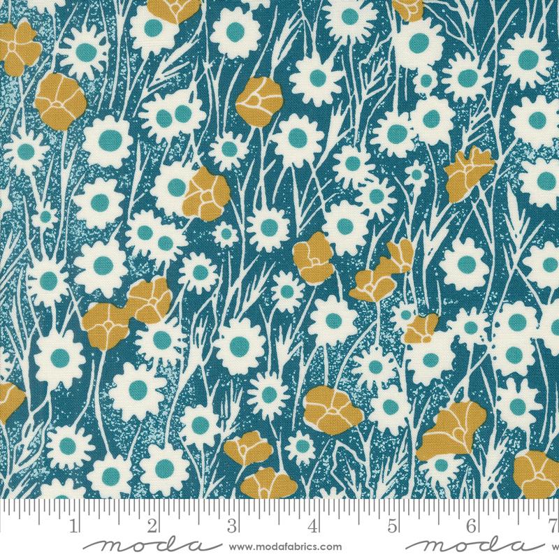 Field Of Flowers Poppy Field Florals Block Print Peacock Teal Green Katharine Watson Moda Cotton Fabric