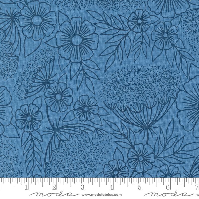 Field Of Flowers Queen Annes Lace Floral Block Print Cornflower Dark Blue Katharine Watson Moda Cotton Fabric MD-3314-17