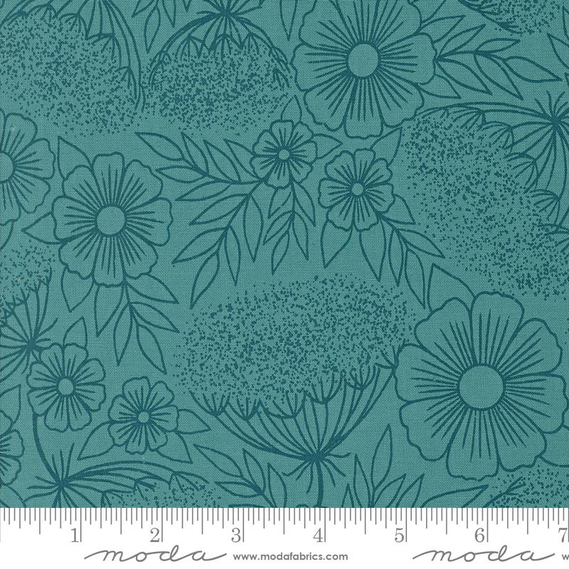 Field Of Flowers Queen Annes Lace Floral Block Print Turquoise Katharine Watson Moda Cotton Fabric MD-3314-15