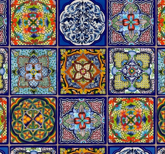 Fiesta Tiles Royal Blue Elizabeth Studio Cotton Fabric