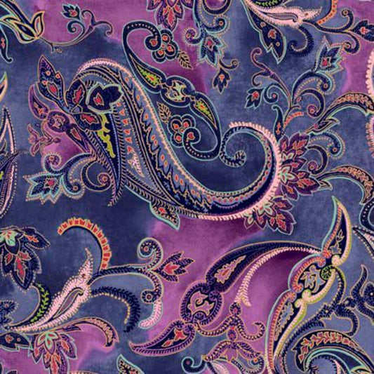Fiore Paisley Indigo Blue Quilting Treasures Cotton Fabric QT-2600-30645-W