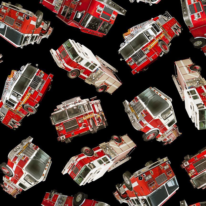 Fire Department Tossed Fire Engine Black Timeless Treasures Cotton fabric TT-FIRE-CD1998