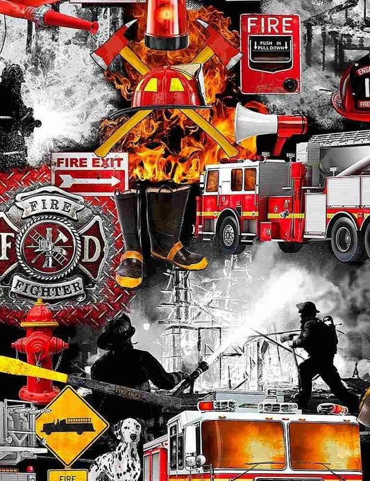 Fire and Rescue Firefighter Firetrucks Multi Timeless Treasures Cotton Fabric TT-C7731-MULTI