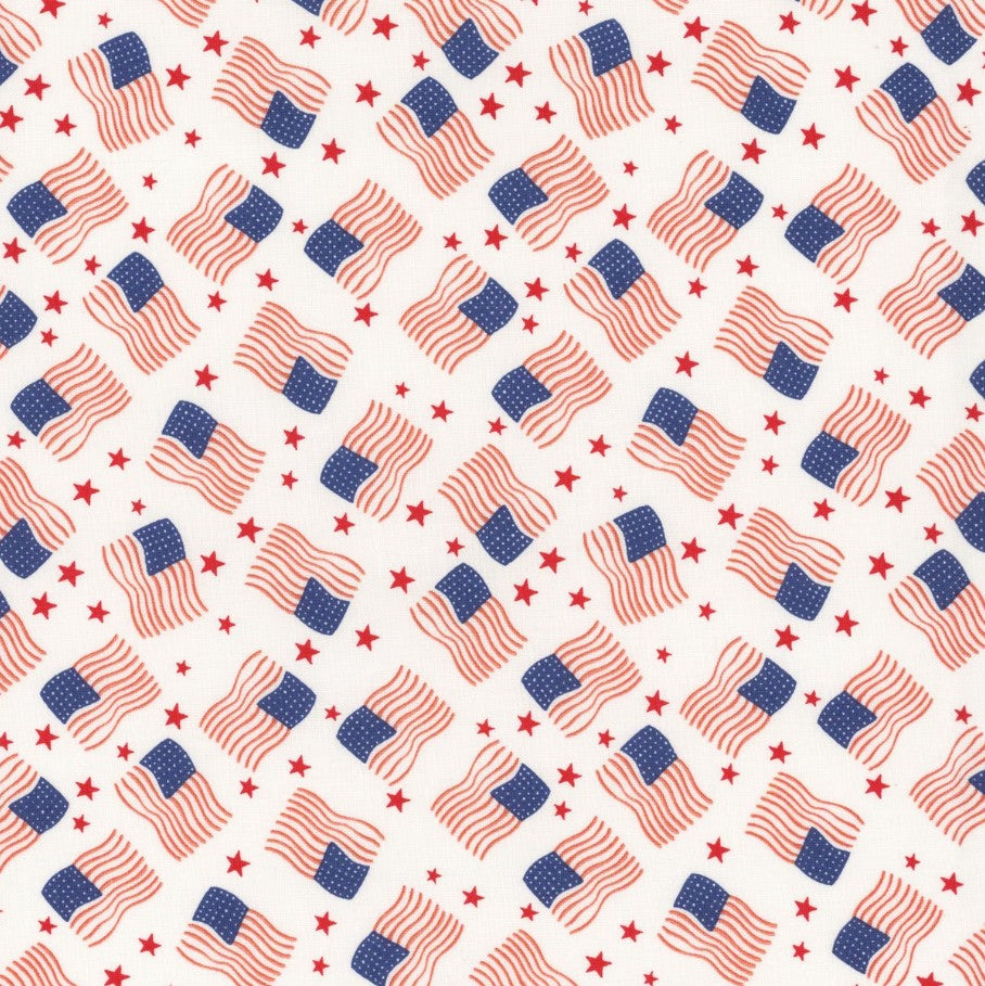 Firecracker Flags White My Mind's Eye Riley Blake Designs Cotton Fabric RB-C17203-WHITE