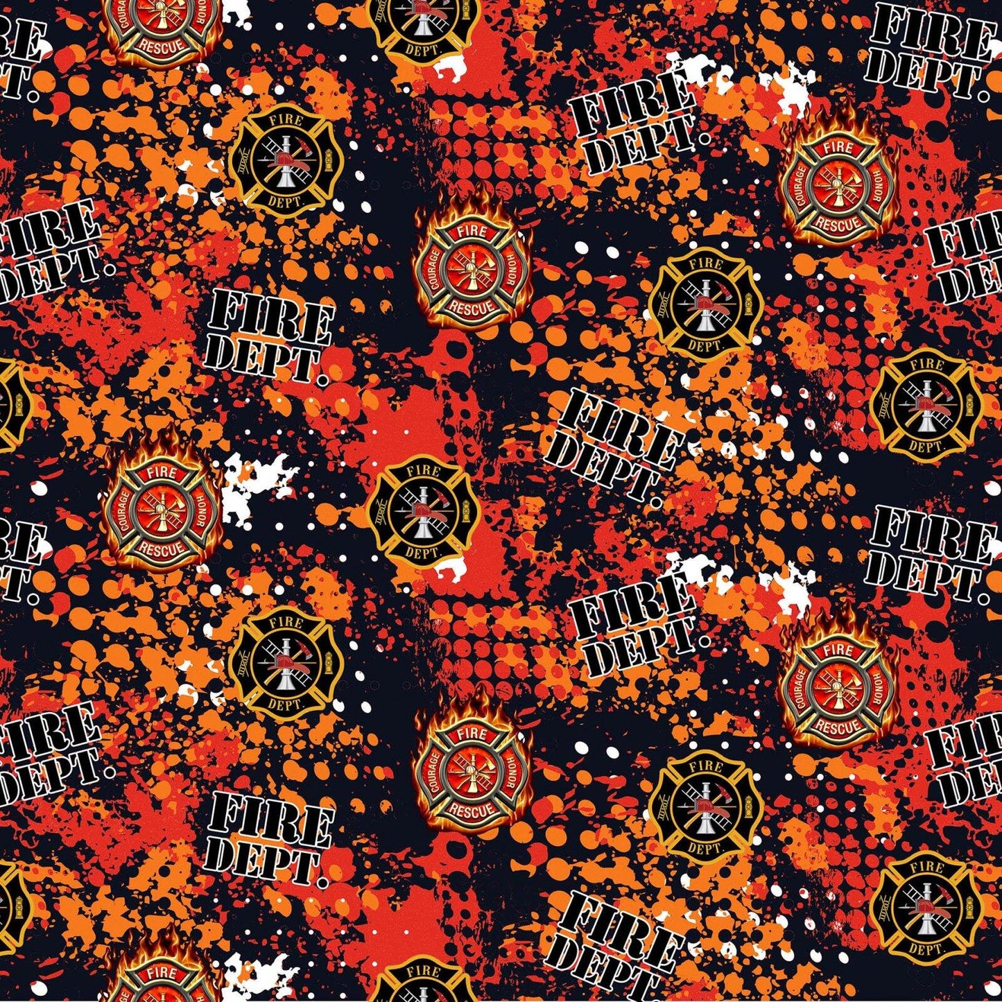 Firefighter Rescue 911 Seal Abstract Geometric Sykel Enterprises Cotton Fabric SYK-1180-FF