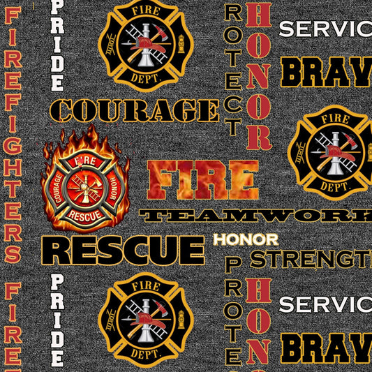 Fire Fighters Fireman Dept 911 Seal Heather Sykel Cotton fabric 1181-FF