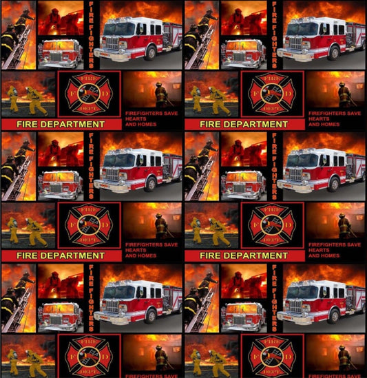 Firefighter Fire Department Red Sykel Cotton Fabric 9945