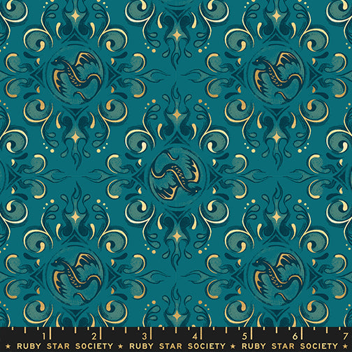 Fireglow Emblem Metallic Galaxy Dark Green Sarah Watts Ruby Star Society Moda Fabrics Cotton Fabric MD-RS2136-14M