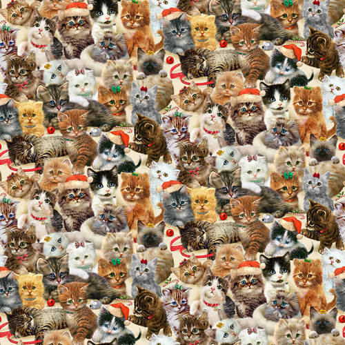 Fireside Kittens Packed Kittens Allover cream Robert Giordano Henry Glass Cotton Fabric