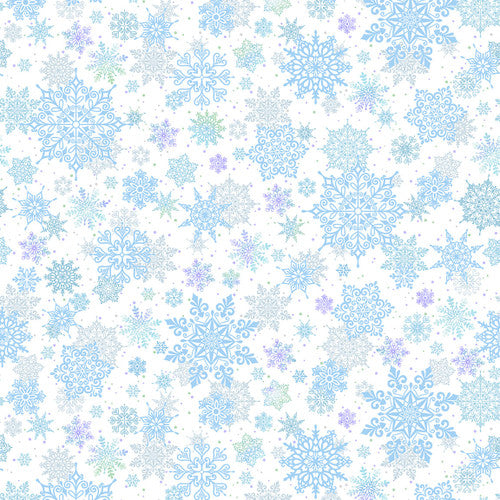 First Frost 108" Wideback Snowflakes Tossed White Studio E Cotton Fabric SE-6446-7