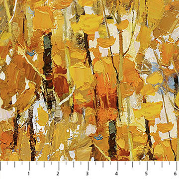 First Snow Ochre Trees Ochre Multi losif Derecichei Northcott Cotton Fabric NC-DP28098-54