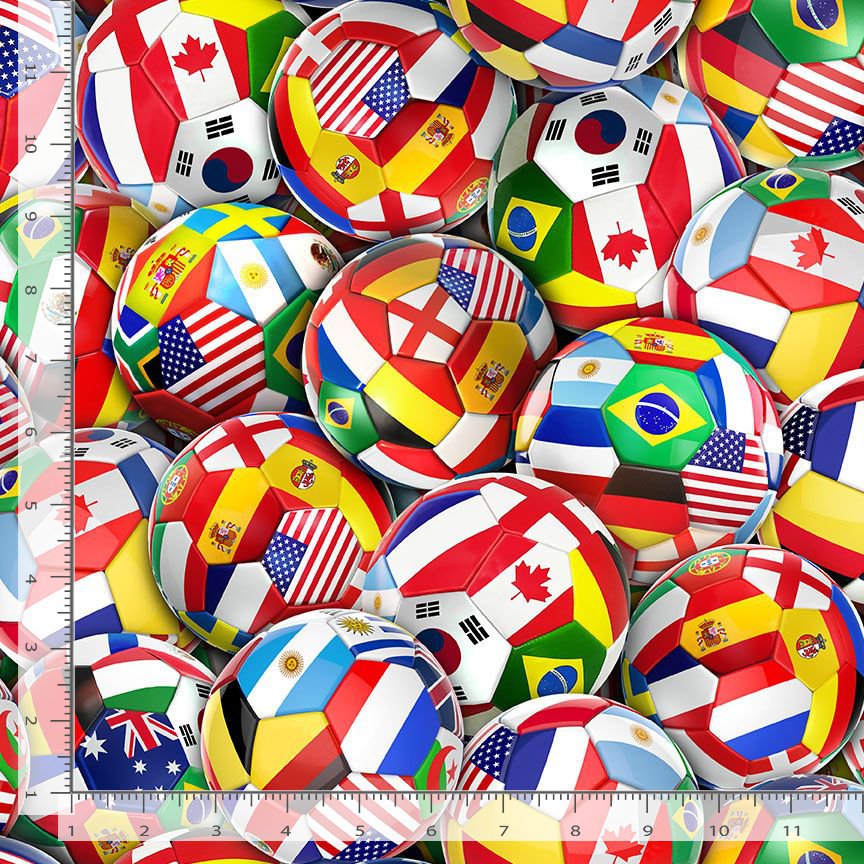 Fitness Fanatic International Soccer Multi Timeless Treasures Cotton Fabric TT-SPORT-CD3877-MULTI