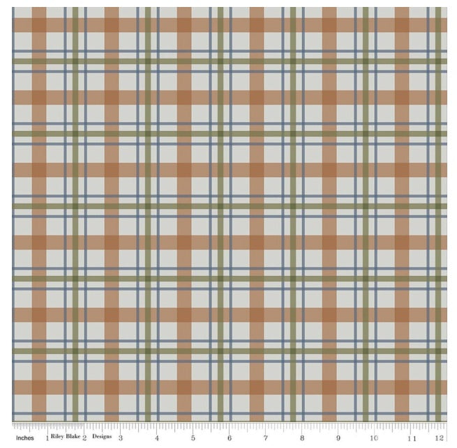 Flannel Cretaceous Plaid Forest Grey Brown Green Blue Amanda Niederhauser Riley Blake Cotton FLANNEL Fabric RB-F17506-GRAY