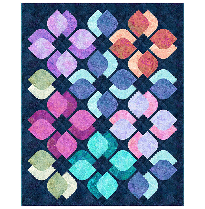 Floating Flowers Digital Quilt Top 74"x92" Quiltfox Design Stonehenge Gradations Collection NC-DQ3311